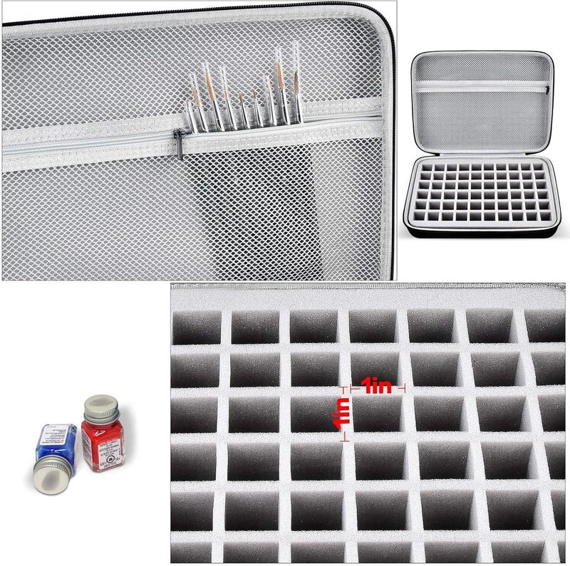 ALKOO Model Paint Storage Case for Testors Paint Set, Paints Organizer Carrying Bag Holds 60 Bottles with 9 Fine Detail Miniatures Brushes, Enamel Container, Drawing Ink Holder-Box Only (Grey) - Image 3